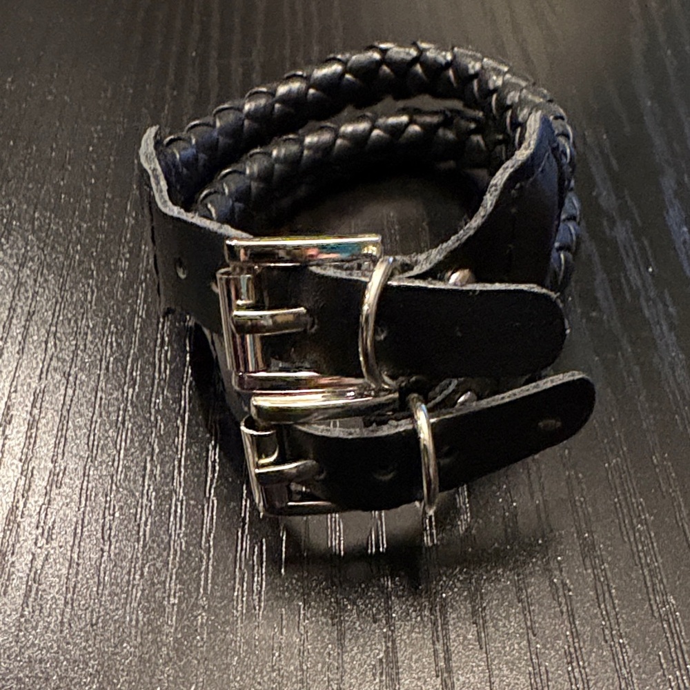 Black Braided Leather Bracelet - Picture 3 of 8